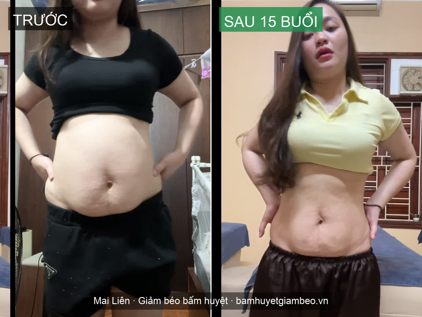 Trước và sau 15 buổi — chị Nguyễn Thị Quyên, mẹ bỉm 2 con
